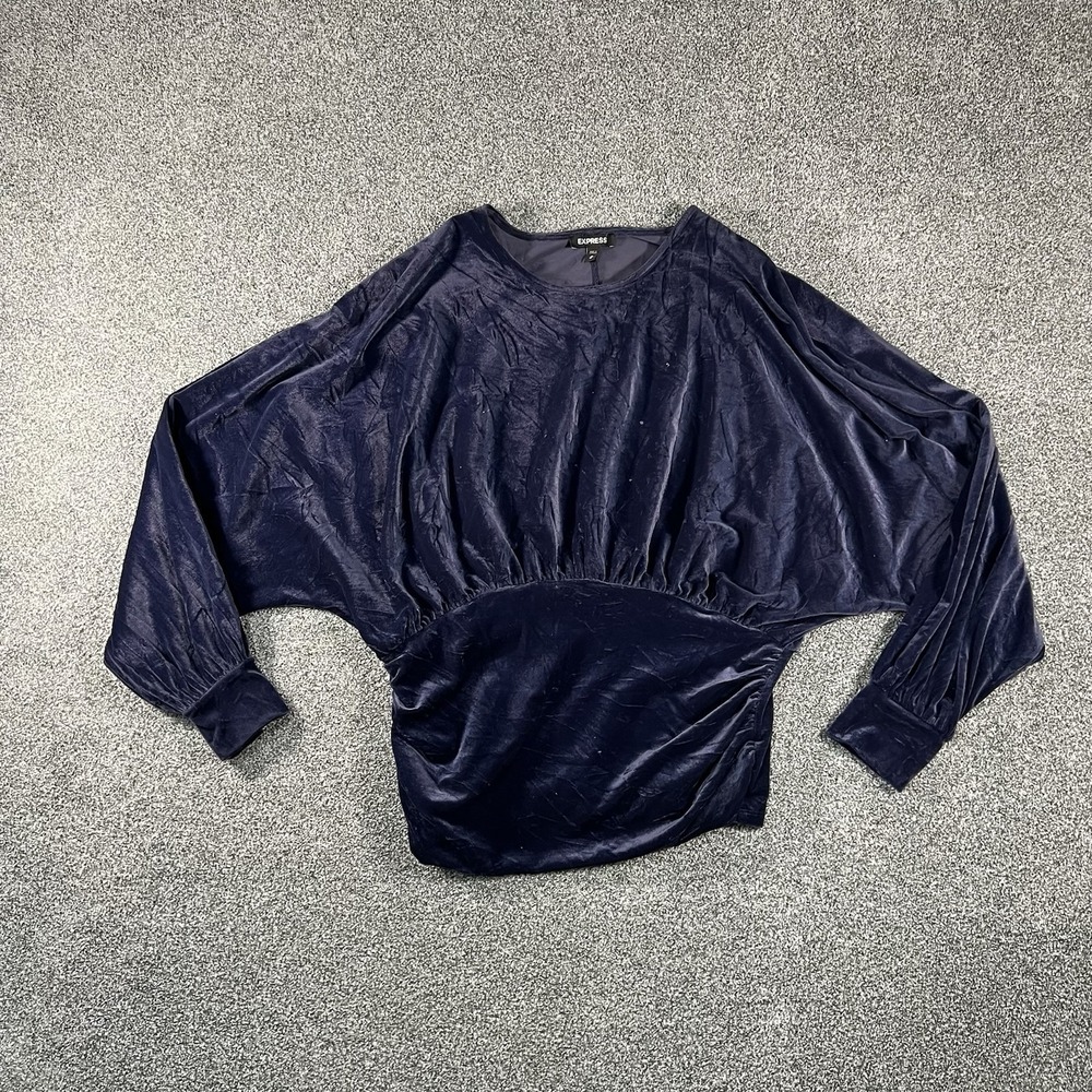 Express Women's XL Navy Blue Velvet Blouse Batwing Long Sleeve Party Top